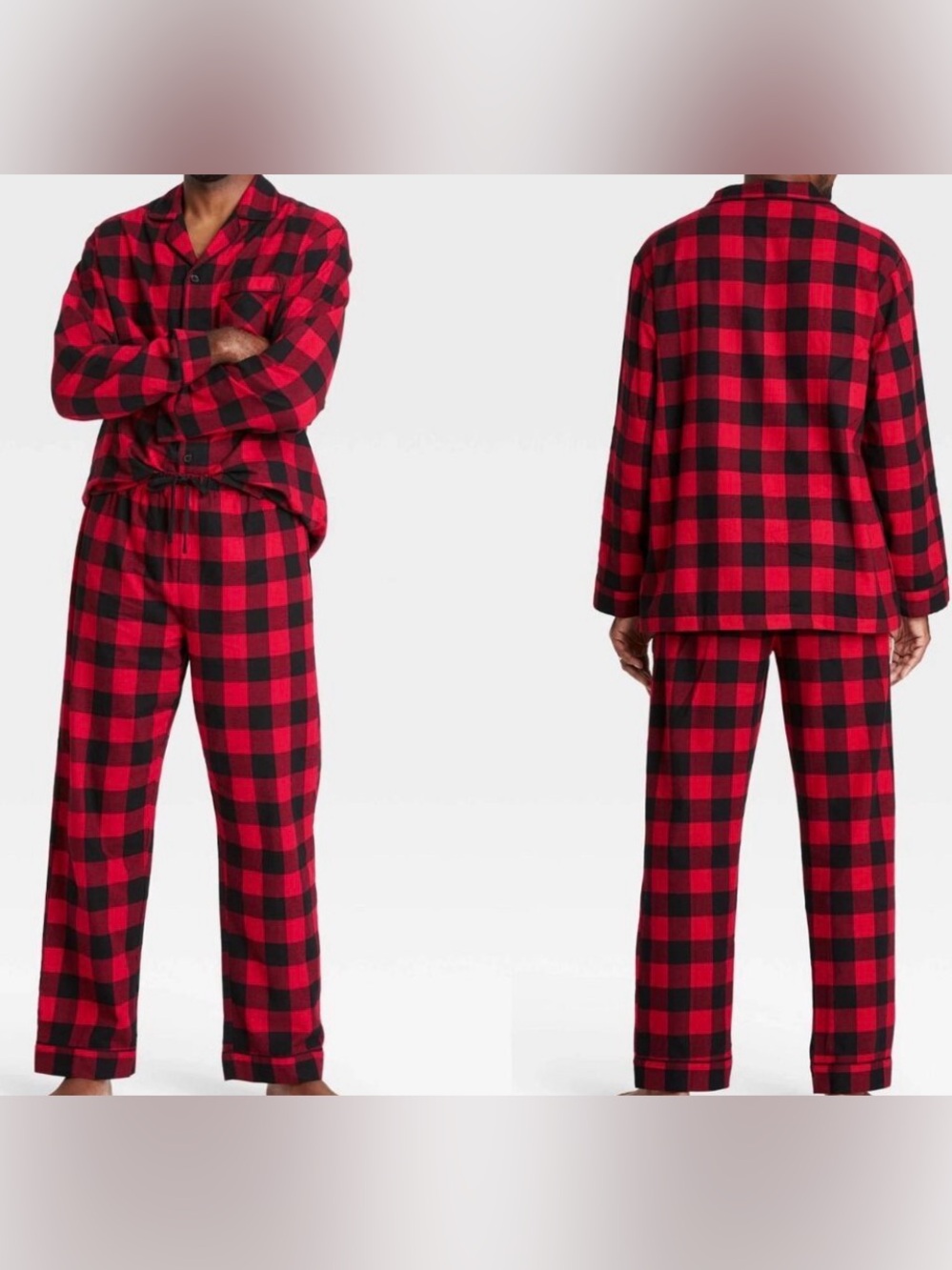 Wondershop Red Black Buffalo Plaid Men’s Pajama Set Holiday Flannel Cotton SZ L